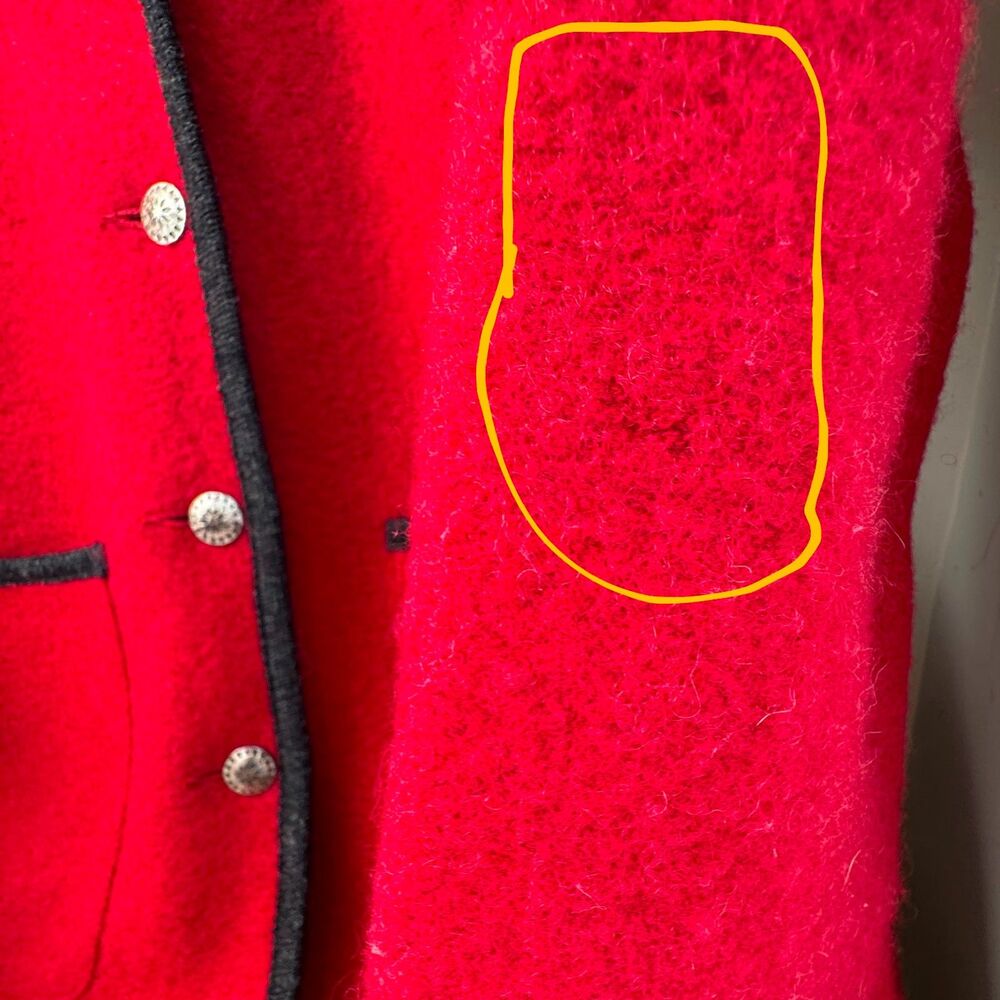Vintage L.L. Bean Women’s M Red Boiled Wool Jacket Austria Silver Buttons Trim - Picture 7 of 11